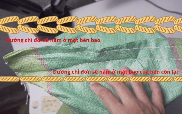 Cách đặt bao gạo đứng để dễ xác định đường may
