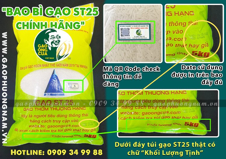 Cách phân biệt gạo ST25 thật giả bằng bao bì