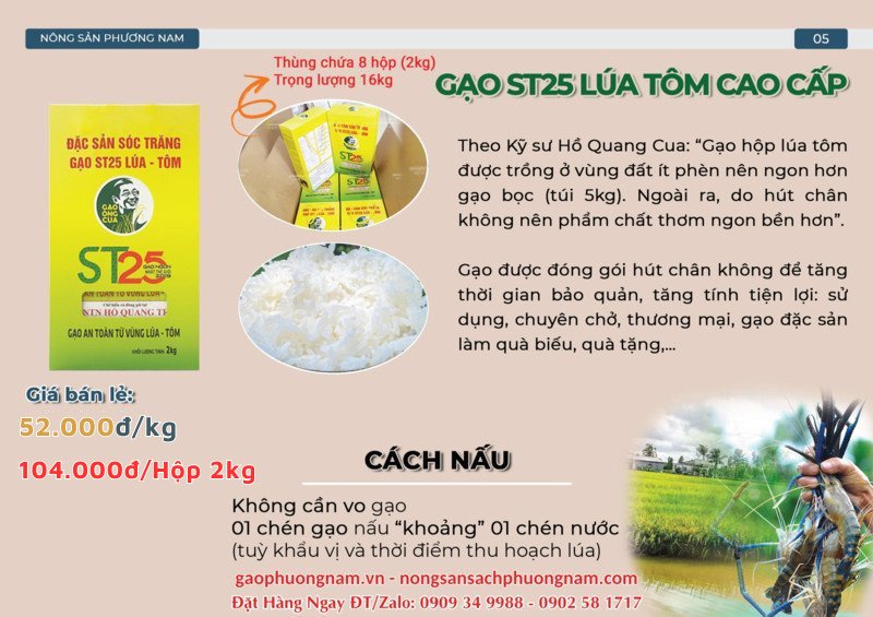 Gạo ST25 lúa tôm hộp 2kg, giá trị dinh dưỡng cao