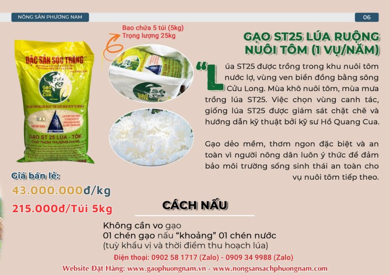 Gạo ST25 lúa tôm túi 5kg, thơm ngon bổ dưỡng