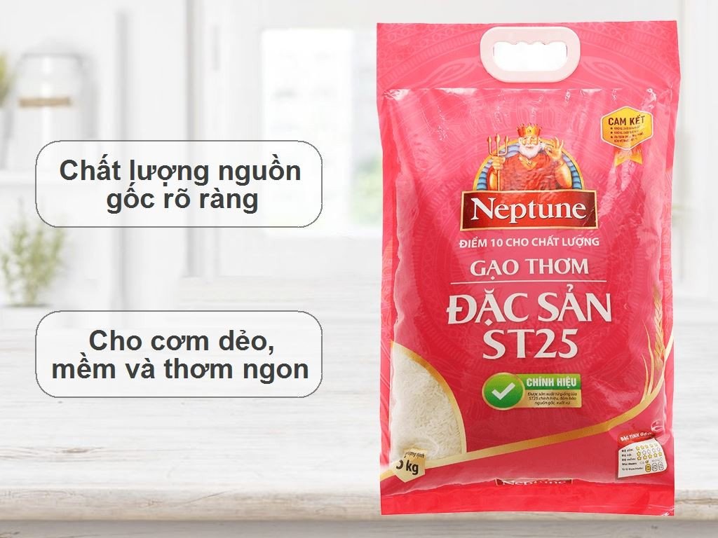 Gạo thơm đặc sản Neptune ST25 túi 5kg chất lượng
