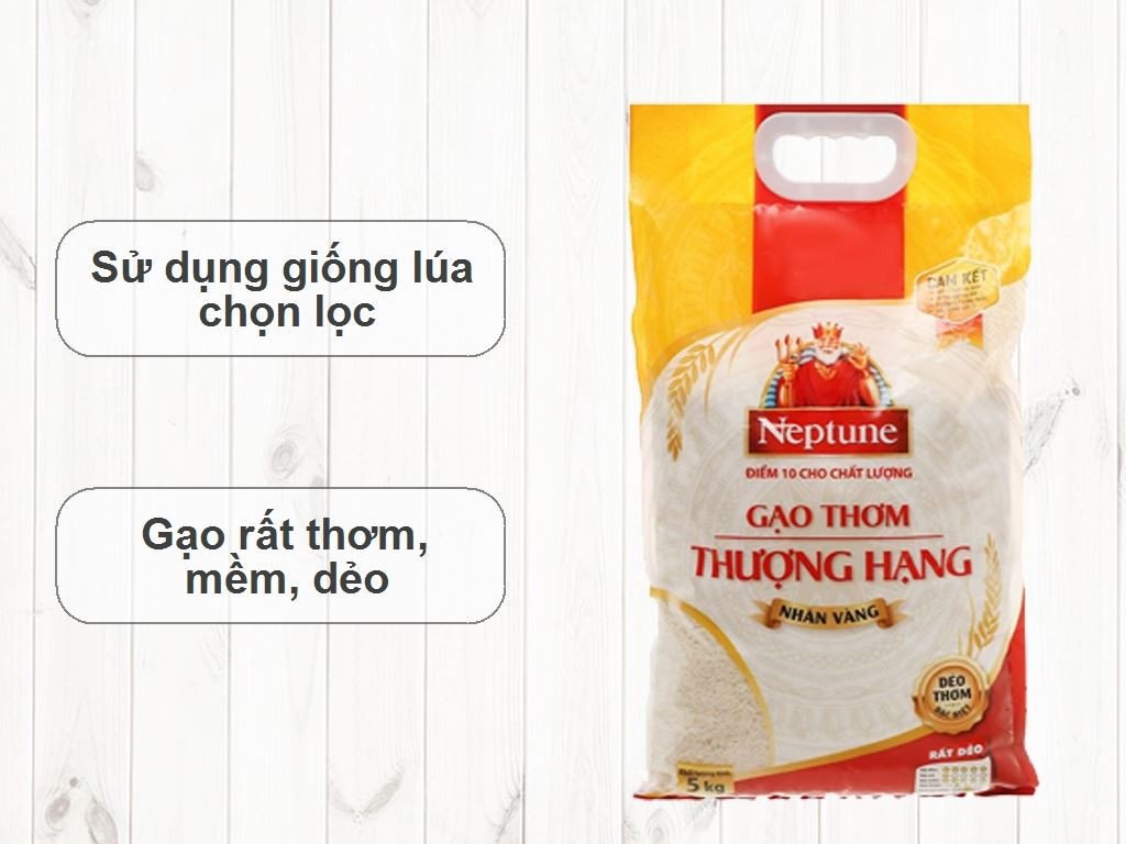 Gạo thơm thượng hạng Neptune Nhãn Vàng túi 5kg