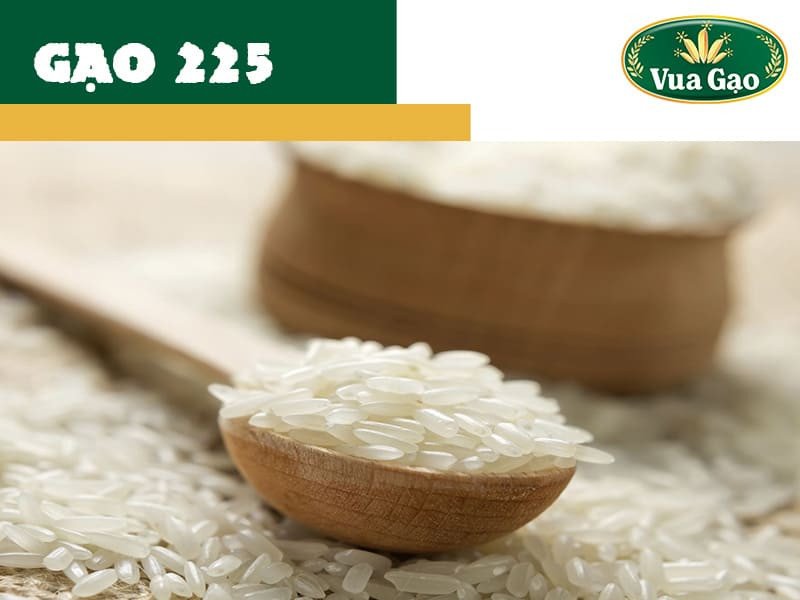 Hạt gạo 225 trắng ngà, thon dài, tượng trưng cho chất lượng và giá trị dinh dưỡng cao.