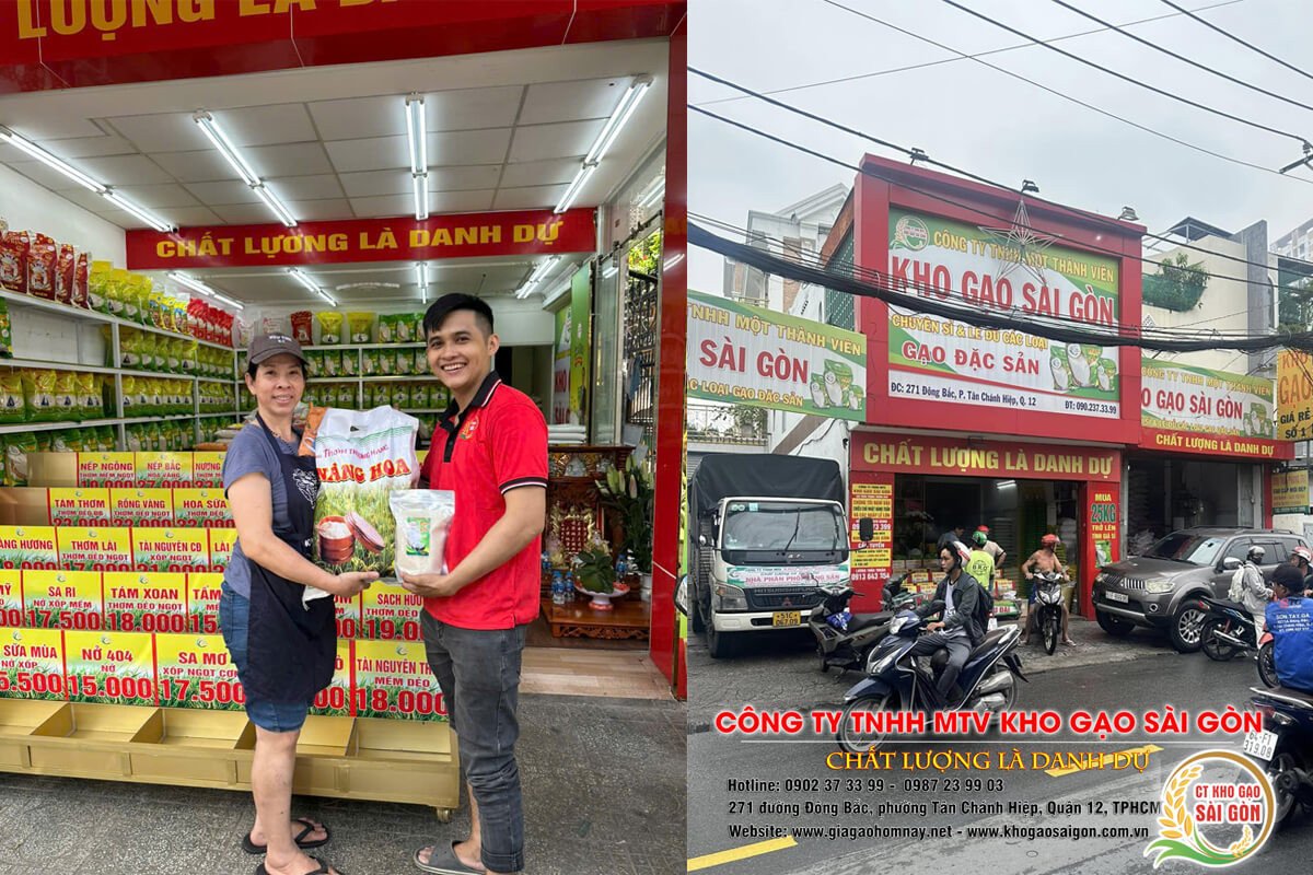 Không gian vựa gạo gần đây với nhiều bao gạo chất lượng