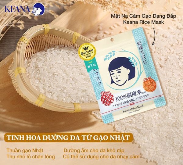 Mặt nạ giấy dưỡng ẩm sâu từ gạo Nhật Bản giúp se khít lỗ chân lông