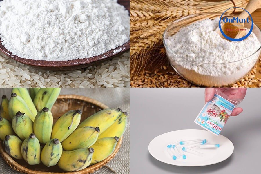 Nguyên liệu chuẩn bị làm bánh chuối chiên bột gạo
