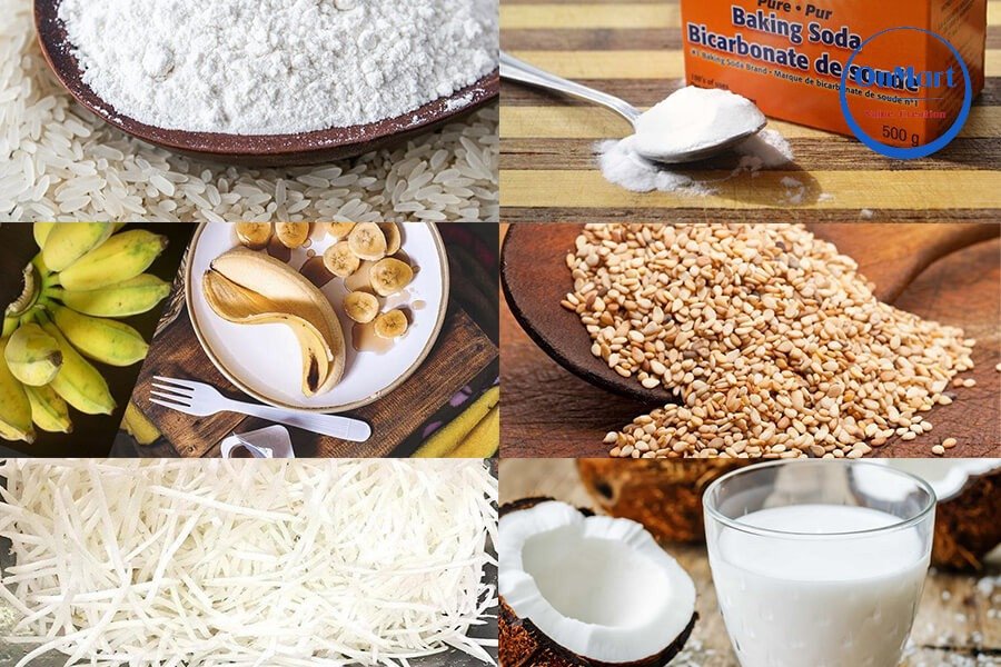 Nguyên liệu chuẩn bị làm bánh chuối chiên kiểu Thái