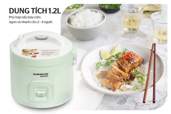 Nồi cơm điện dung tích 1.2 lít nấu được bao nhiêu gạo cho gia đình