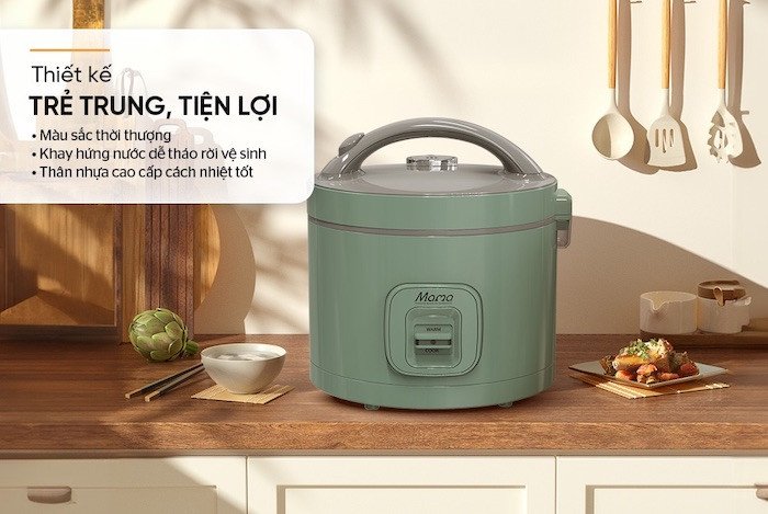 Nồi cơm điện nhỏ gọn phù hợp với sinh viên ở trọ hoặc người độc thân