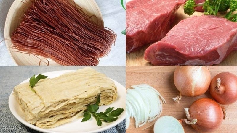 Thành phần làm món bún gạo lứt trộn thập cẩm