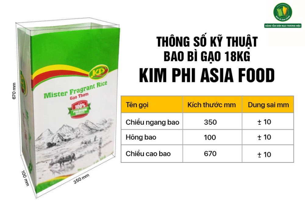 Thông số kỹ thuật bao gạo 18kg
