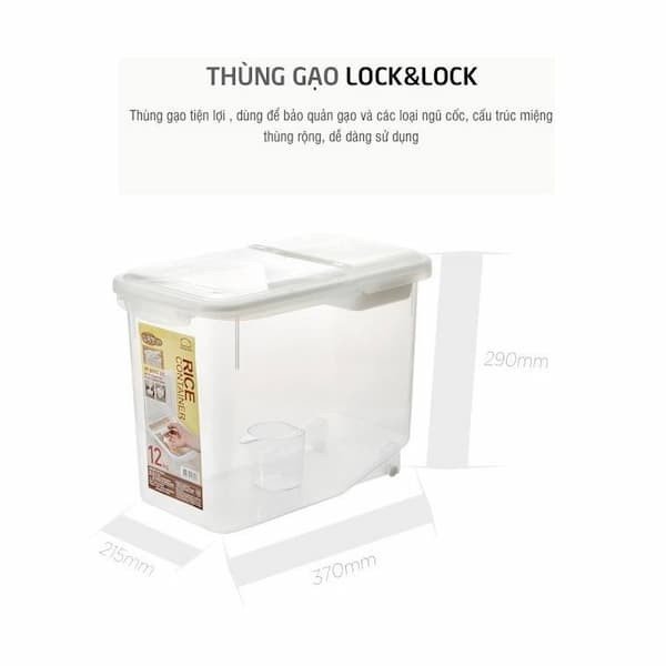 Thùng đựng gạo Lock&Lock 15kg với nắp đậy kín và gioăng silicone