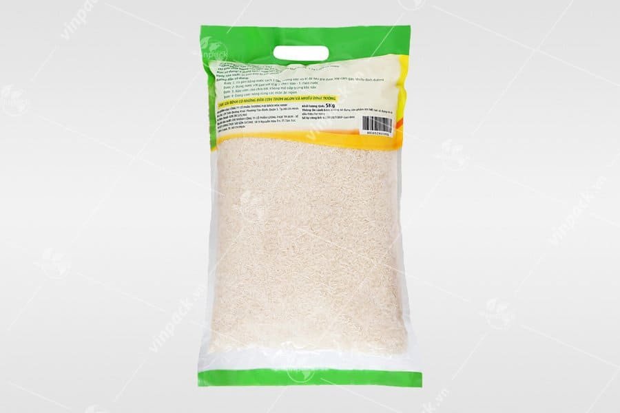 Bao bì đựng gạo kiểu dáng 3 biên quai xách hạt xoài
