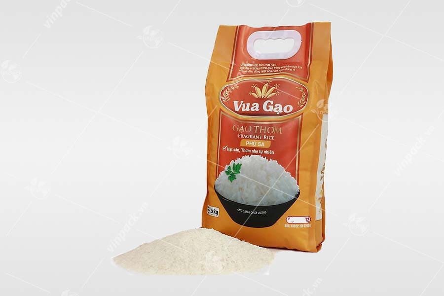 Bao bì đựng gạo kiếu dáng 4 biên có quai xách