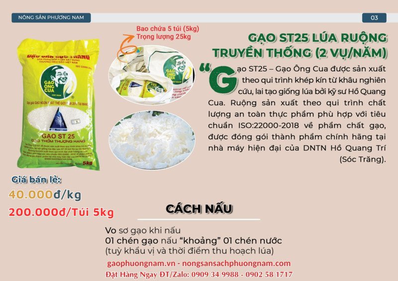 Bao bì gạo ST25 lúa thường truyền thống 5kg, loại gạo st25 được trồng phổ biến