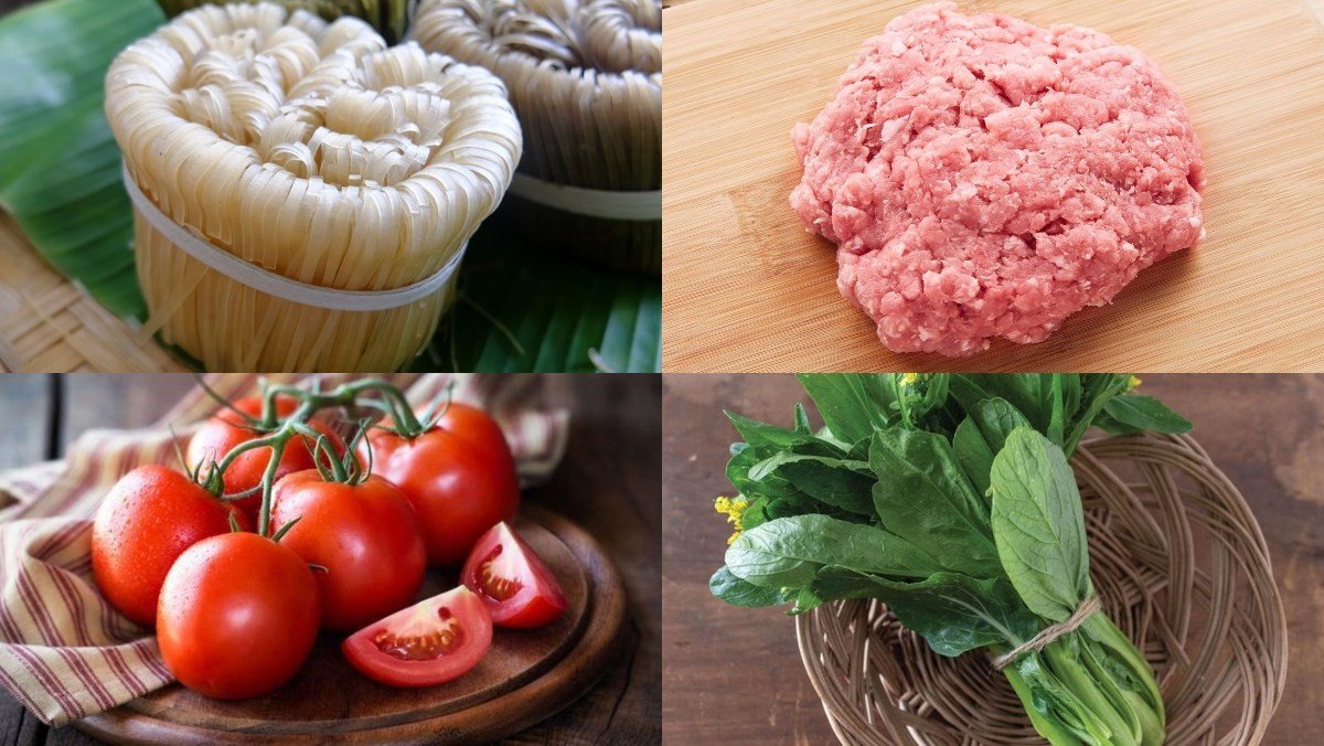 Chuẩn bị nguyên liệu nấu mì gạo cà chua thịt băm, bước đầu tiên trong cách nấu mì gạo đơn giản