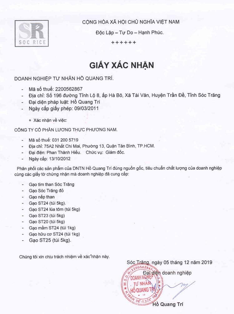 Giấy chứng nhận phân phối gạo ST25 chính hãng, ảnh hưởng đến giá gạo ST25
