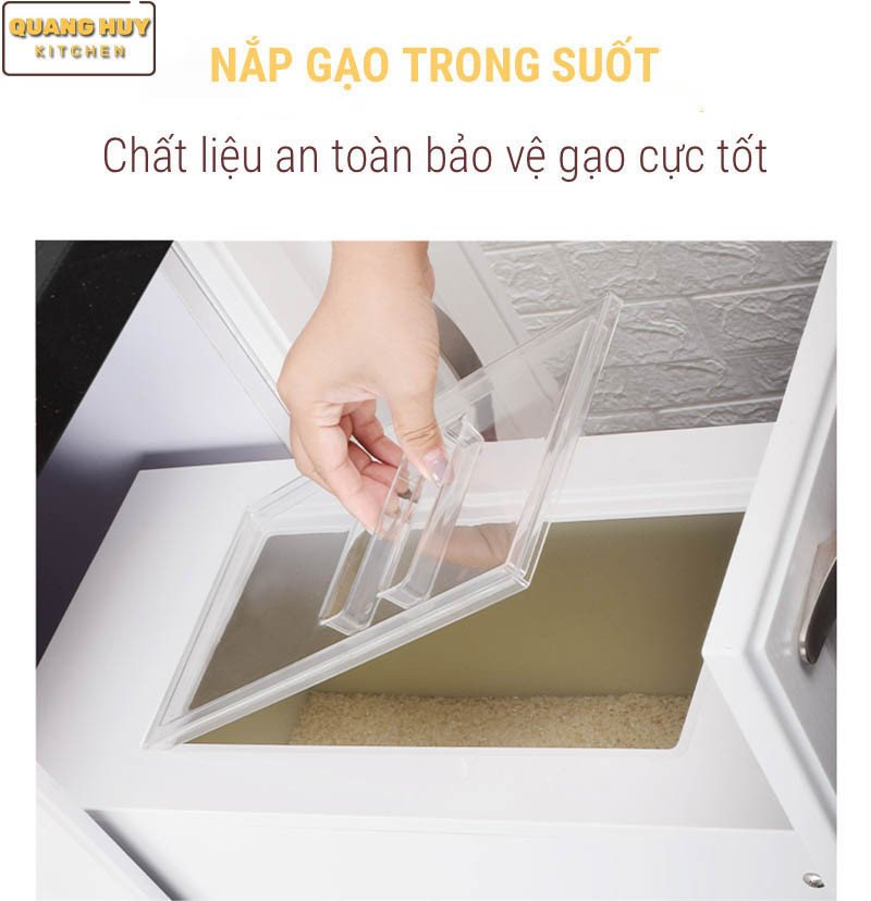 Nắp thùng gạo trong suốt dễ quan sát lượng gạo