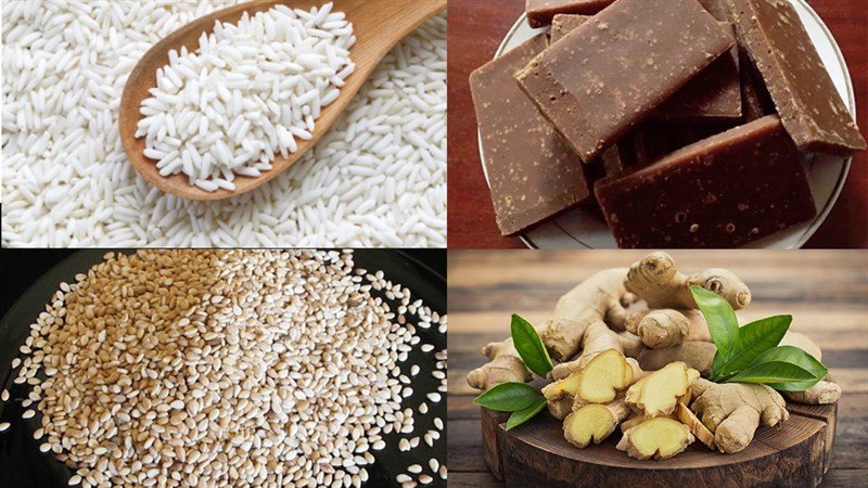 Nguyên liệu chuẩn bị cho cách nấu chè gạo nếp gừng