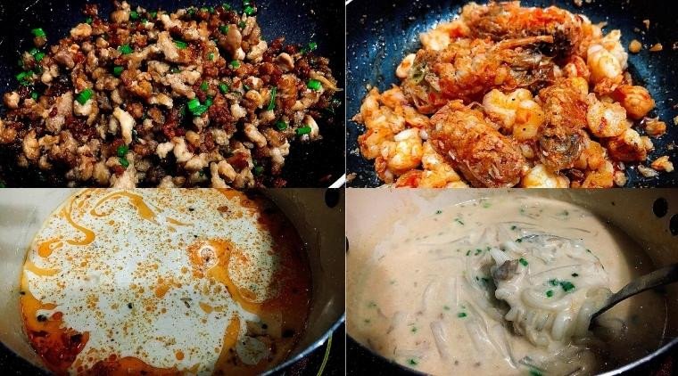 Nồi bánh canh bột gạo xắt thơm ngon nóng hổi với nước dùng đậm đà