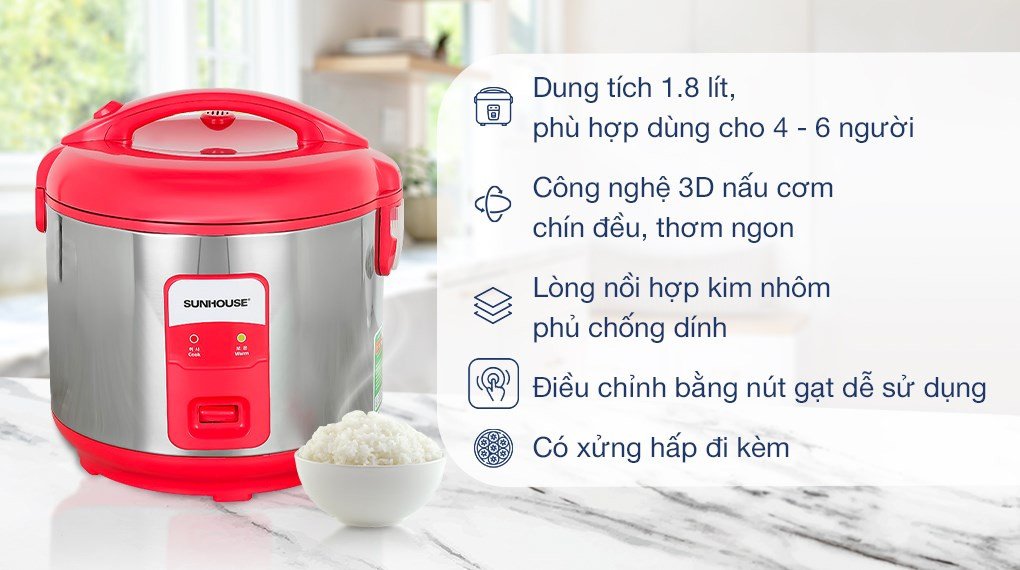 Nồi cơm điện Sunhouse SH18S dung tích 1.8l