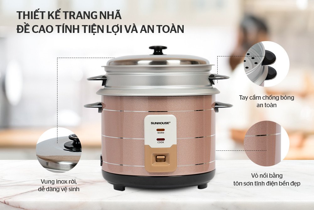 Nồi cơm điện Sunhouse SHD8125 dung tích 1.8l với nắp rời
