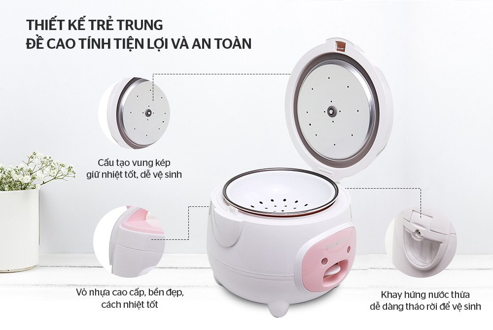 Nồi cơm điện Sunhouse SHD8607W 1.8l màu trắng hồng