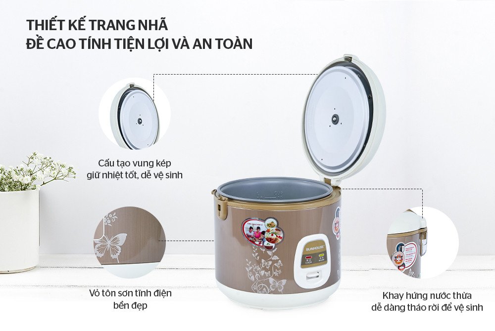 Nồi cơm điện Sunhouse SHD8616 dung tích 1.8l màu trắng bạc