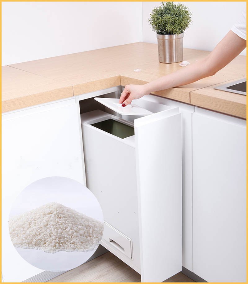Thùng gạo gắn cánh âm tủ bếp với thiết kế gọn gàng