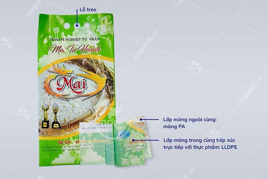 Túi gạo size 5kg in nhiều màu có quai xách